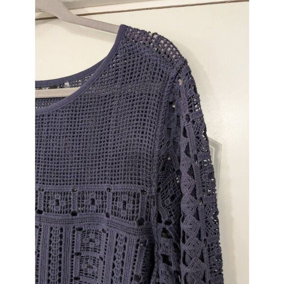 Nic + Zoe Blueprint Blue Sheer Lace Pullover Sweater‎ women's large navy blue - Picture 4 of 9